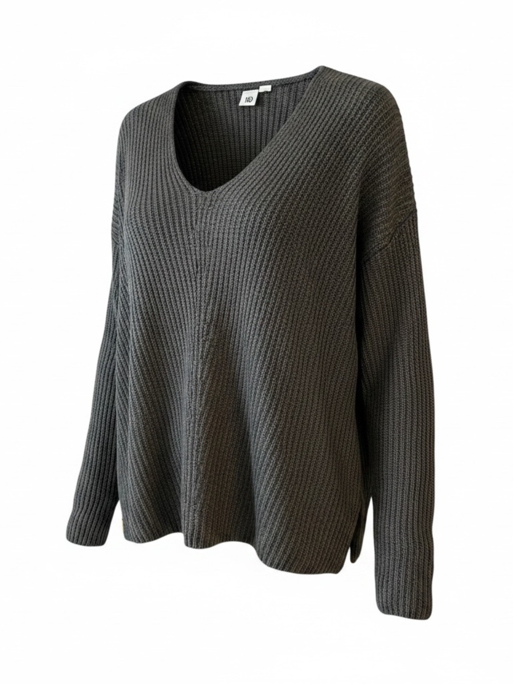 V-Neck Ribbed Pullover Sweater - Charcoal